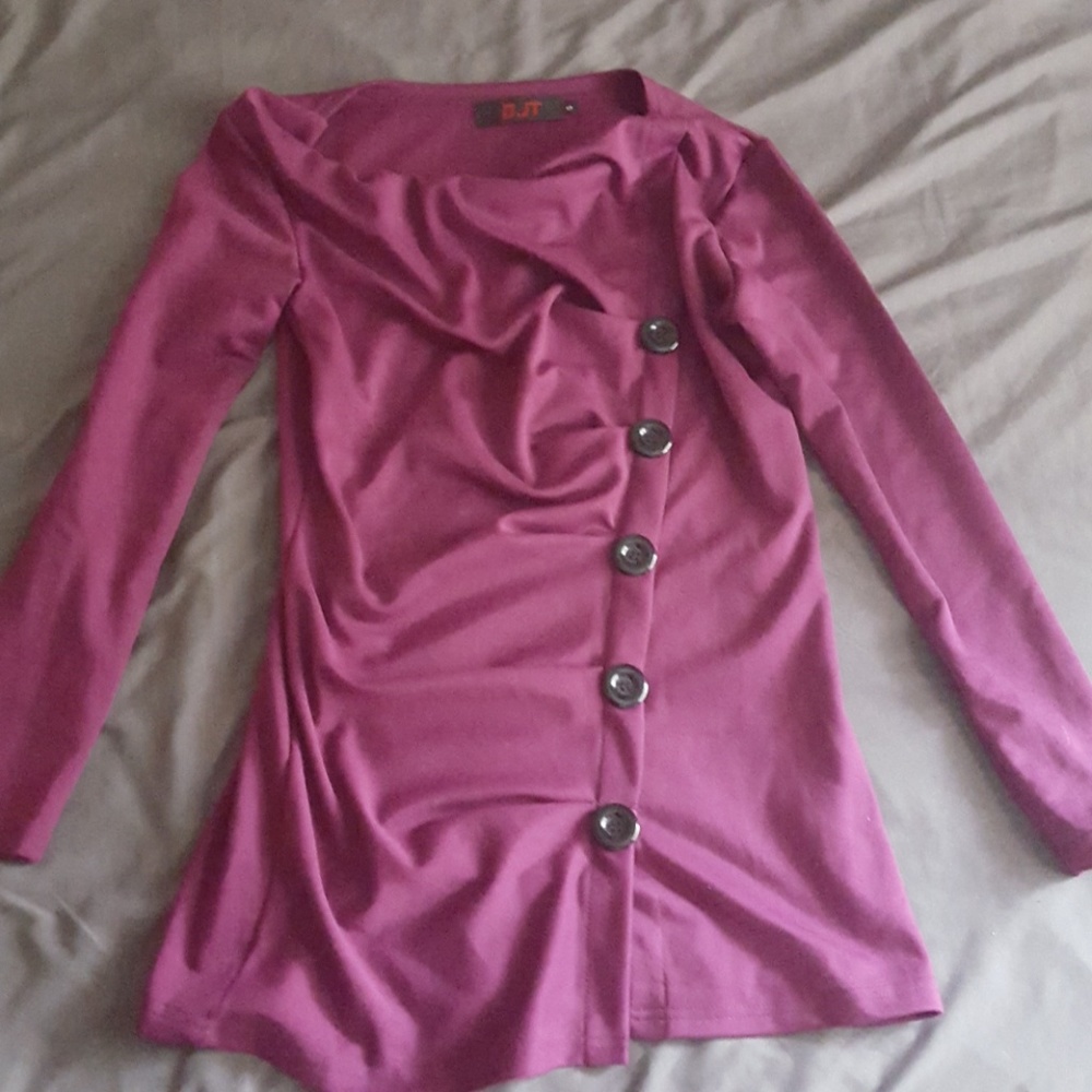 Cowl neck buttoned ruched blouse top